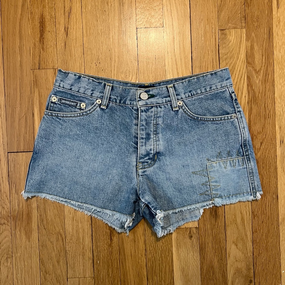 Vintage Tommy Jeans Patchwork Jean Shorts Button Fly 28 Waist